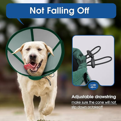 SUNFURA Dog Cones for Large Dogs, Soft Dog Cone to Stop Licking, Adjustable Cone for Dogs After Surgery, Pet Cone Collar Alternative for Wound Healing, Green X-Large