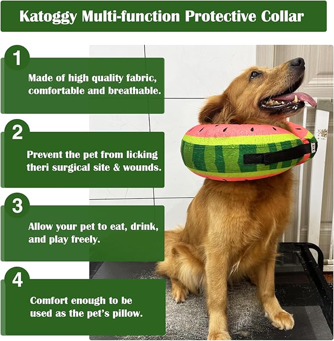 Katoggy Inflatable Dog Cone Collar for After Surgery, Soft Adjustable Blow up Donut E-Collar for Small Medium Large Dog and Cats