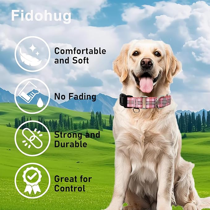 Martingale Collar with Quick Release Buckle Cute Girl Female Training Dog Collars (Pink Plaid, Large)