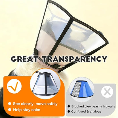 Soft Dog Cone, Stop Licking Deep Pet Recovery Collar After Surgery for Large Medium Dogs, Clear Plastic Breathable Elizabethan Head Neck Circle, Adjustable Comfortable Cones 12" Long (LL Black)