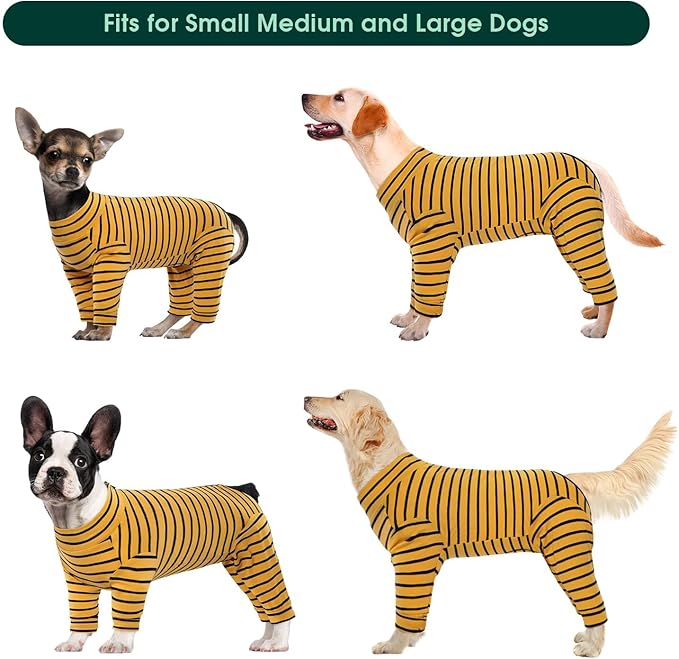 Kuoser Recovery Suit for Large Dogs After Surgery, Long Sleeve Dog Surgery Recovery Suit, Dog Onesie for Abdominal Wounds Skin Disease, Yellow XXL