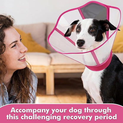 Allroaring Dog Cone Collar After Surgery, Soft Pet Cone for Dogs to Stop Licking, Breathable Pet Recovery Collars & Cones for Medium Dogs, Elizabethan Collar for Wound Care Spay Neuter, Rosered M