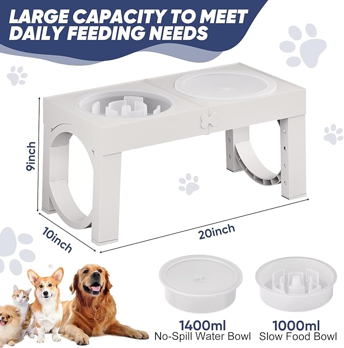 XIAZ Elevated Dog Bowls Large Breed Raised Dogs Bowl Stand Large/Medium Sized Dog Slow Feeder Dogs Bowls Food Water Stands 5 Heights Adjustable 9/11/12/14in Pet Feeder Dish Station