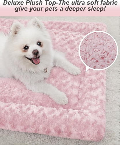 Washable Dog Bed Mat Soft Dog Crate Pad Fluffy Pet Kennel Beds Sleeping Mattress with Non-Slip Bottom for Large Jumbo Medium Small Dogs, 47 x 29 Inch, Pink