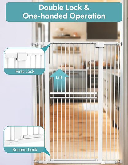 No Pawblems 55" Extra Tall Pet Gate for Cat/Dog, 29-40" Wide Auto Close Tall Dog Gate, 1.37" Ultra Narrow Spacing, NO Drilling Pressure Mounted for Doorways/Hallways, White