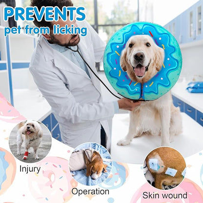 BEAUTYZOO Dog Cone Alternative After Surgery for Large Medium Small Dogs, Soft Inflatable Cone Collar for Dogs Cats, Pet Neck Donut E Collar Dog Recovery Collars to Stop Licking, Blue Donut, M
