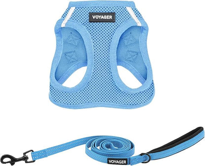 Best Pet Supplies Voyager Step-in Air All Weather Mesh Harness and Reflective Dog 5ft Leash Combo with Neoprene Handle, for Small, Medium and Large Breed Puppies - Set (Baby Blue), XXX-Small