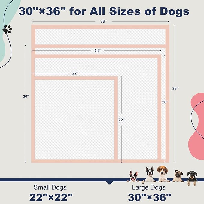 Dog Pee Pads Extra Large 30"×36" - 40 Count, XXL Pink Puppy Pads Unscented, Urine Underpads, Super Absorbent & Leak-Proof Potty Pads for Doggies