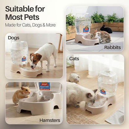 Flexzion Automatic Gravity Pet Waterer for Cat & Dog - Non-Skid & Easy-Clean Auto Replenish Water Dispenser Drinking Bowl (3/8 Gallon / 1.5L), Beige