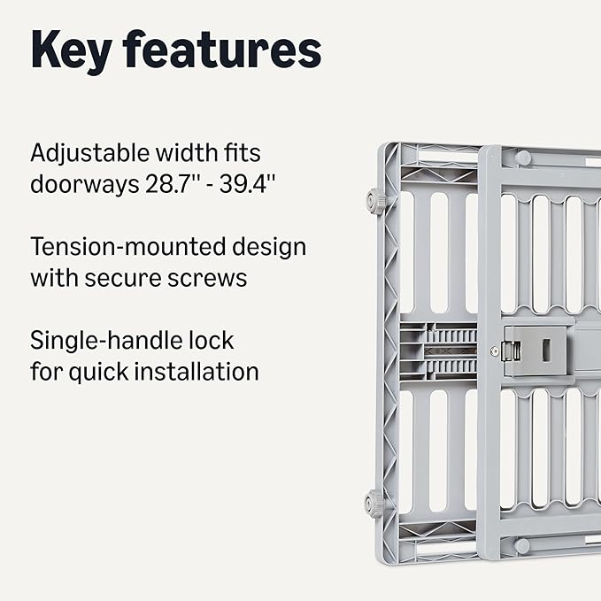 Amazon Basics Adjustable Wide 28.7–39.4", Walk Through Pet Gate, Ideal for Small to Medium Breeds, and Senior Dogs