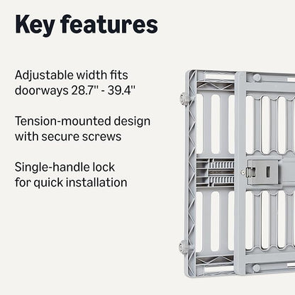 Amazon Basics Adjustable Wide 28.7–39.4", Walk Through Pet Gate, Ideal for Small to Medium Breeds, and Senior Dogs