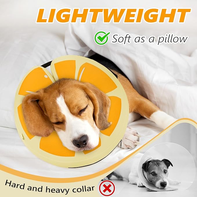 Inflatable Dog Cone Collar to Stop Licking, Soft Neck Donut Collar After Surgery, Adjustable Recovery Cone for Small Medium Large Dogs (Orange,S)