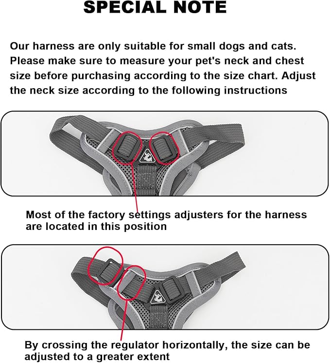 SOLMOONY Small Dog Harness,Soft Mesh Puppy Harness and Leash Set,No Escape Cat Harnesses for Training Walking,Reflective Adjustable Puppy Vest for Small Medium Dogs, Cats (Grey, XL)