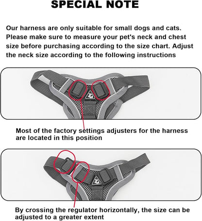 SOLMOONY Small Dog Harness,Soft Mesh Puppy Harness and Leash Set,No Escape Cat Harnesses for Training Walking,Reflective Adjustable Puppy Vest for Small Medium Dogs, Cats (Grey, L)