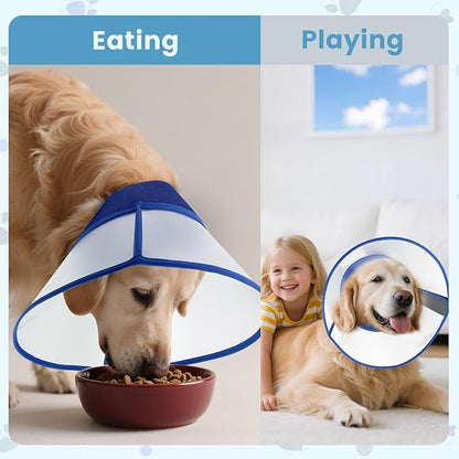 Upgraded Dog Cone Collar After Surgery, Soft Breathable Pet Recovery Collar with Double-Layer Design and Support Plate, Adjustable Dog Cone Collar for Large Medium Dogs, Elizabethan Collar （Blue，XL）