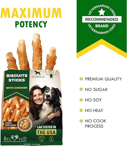 Dog Treats Biscuits Sticks Chicken Wrapped Human Grade Meat 10.6 oz - Natural Dried Snacks Rawhide - Free & Grain Free Long Lasting Chews for Large & Small Dogs - Best for Training & Healthy Teeth