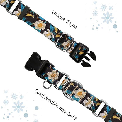 Martingale Collar for Dogs with Buckle Pretty Cute Floral Nylon Dog Collars for Medium Dogs (Luxury Golden Flowers, Medium)