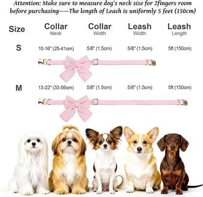 Dog Collar and Leash Set with Bowtie, Girl Dog Collars Metal Buckle Adjustable for Small Medium Dogs (Yellow, S: Neck 10"-16" Leash 5 FT)