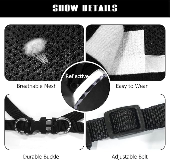 FEimaX Dog Harness and Leash Set for Walking, Soft Mesh Adjustable Easy Control Lightweight Cat Vest Harnesses with Reflective Strips, Escape Proof Small Dogs Cats Vests (Cowblack, Small)