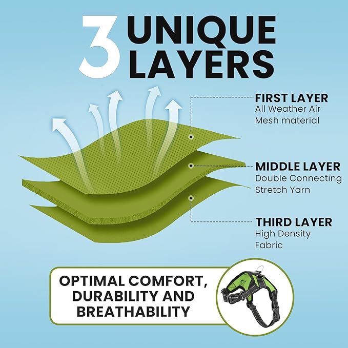 No Pull Reflective Adjustable Dog Harness with Handle- Comfortable Soft All Weather Mesh, Easy On Puppy Harness for Small Medium and Large Dogs (Green) Large