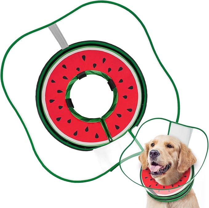 Sponge Dog Cone Collar, Dog Recovery Collar Alternative with Detachable High Clear Shield, Adjustable Soft Neck Cone for Small Medium Large Dogs, Stop Licking After Surgery (Watermelon,L)