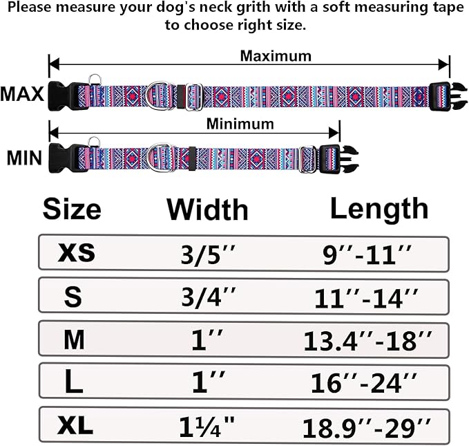 Martingale Collar for Dogs with Buckle No Pull Adjustable Nylon Limited Slip Training Dog Collars (Purple Tribal, Large)