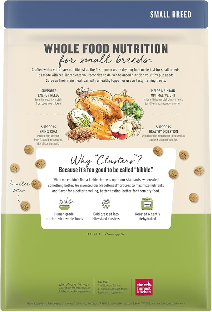 The Honest Kitchen Whole Food Clusters Small Breed Whole Grain Chicken Dry Dog Food, 4 lb Bag