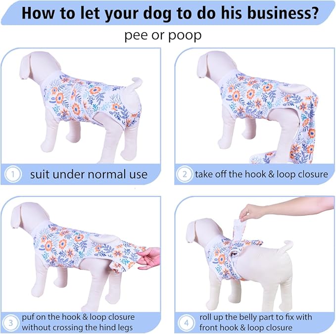 PetWarm Post Surgery Dog Onesie Female, Onesies for Dogs, Bodysuit for Abdominal Affected Areas Sensitive Skin Areas, Dog Cone Alternative After Surgery, Flower Pattern, Orange, 2XL