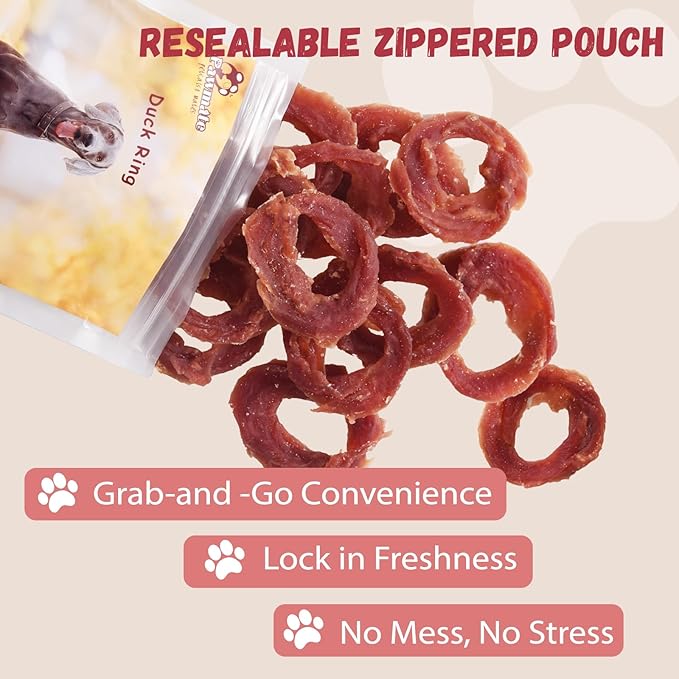 Pawmate Dog Treats Duck Jerky Rings, Natural Duck Brest w/Glucosamine Chondroitin, Healthy Training Treats Snacks for Small Medium Large Dogs, 10.6 oz
