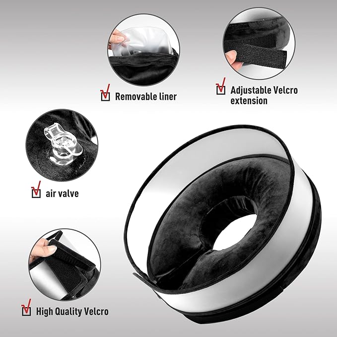 Inflatable Dog Cone, Soft Dog Cone Collar After Surgery for Alternative with Enhanced Anti-Licking Guard Shield Adjustable Detachable, Elizabethan Collar (M, Black)