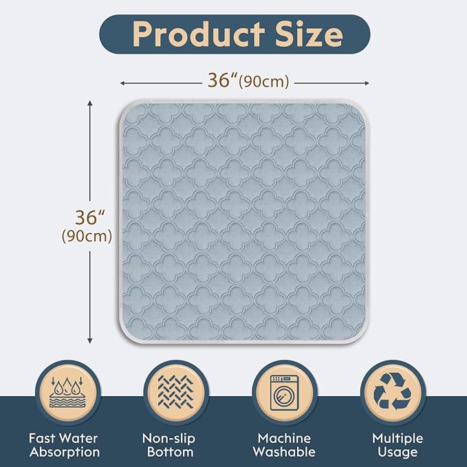 FunFurry Washable Pee Pads for Dogs - 2 Pack Reusable Pee Pads with Dog Paw Shape Non-Slip Backing (Light Grey, 36" X 36")