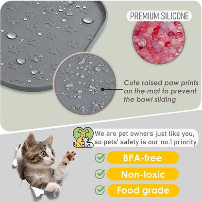 Pet Feeding Mat, Waterproof Anti-Slip Placemats for Dog Cat Bowl Silicone Pet Food Mat, Raised Edge Prevent Spills on Floor & Carpet, Dishwasher Safe (Black, 11" x 11")