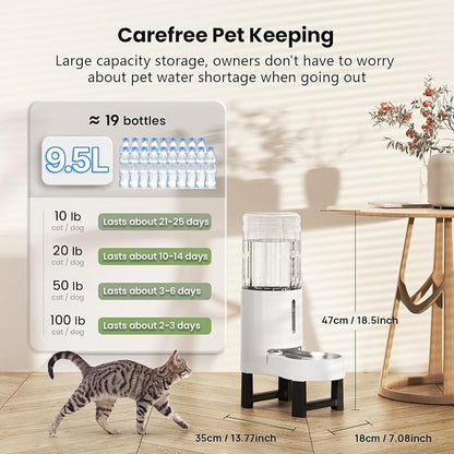 CZPET Elevated Dog Water Bowl Dispenser for Large Dogs,2.5 Gallon Tall Raised Pet Waterer Stand,Relieve Neck Pressure,Large Capacity and Drinking Area Noise-Free for Pets (9.5L+Stand,White)