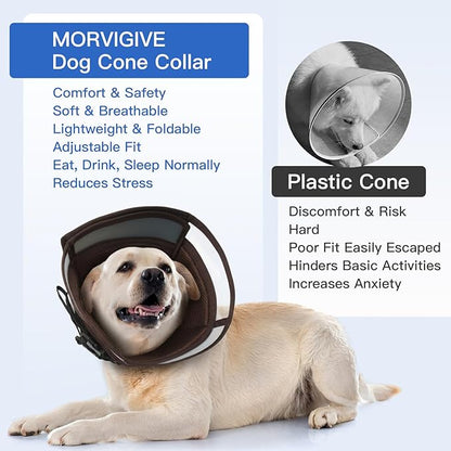 Dog Cone Alternative for Small Dogs to Stop Licking | Adjustable Recovery E-Collar for After Surgery & Wounds, Lightweight & Comfortable Elizabethan Protective Cone (Brown, M)