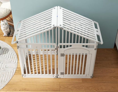 Giantex 8 Panel Dog Playpen, 32'' Tall Plastic Pet Fence with Lockable Door, Indoor Outdoor Portable Dog Exercise Pen for Medium Dogs, Configurable into Square, Rectangle or House-Shaped Layout