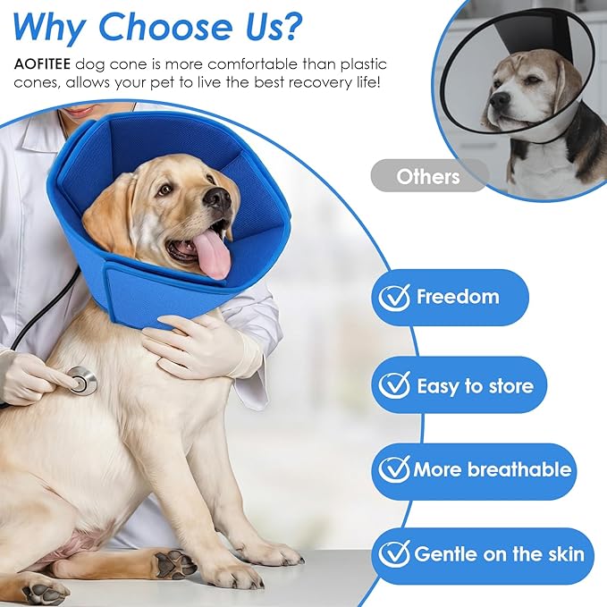 AOFITEE Dog Cone Collar, Adjustable Dog Cone for Dogs to Stop Licking, Breathable Elizabethan Collar for Small Medium Large Dogs Cats, Soft E-Collar Wound Healing After Surgery(Blue,Small)