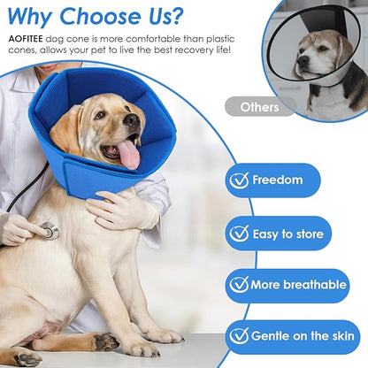 AOFITEE Soft Dog Cone Collar Anti-Licking, Dog Cone Alternative After Surgery, Elizabethan Cones for Large Dogs Post-Surgery, Neuter Recovery Pet Dogs E-Collar(Blue,X-Large)