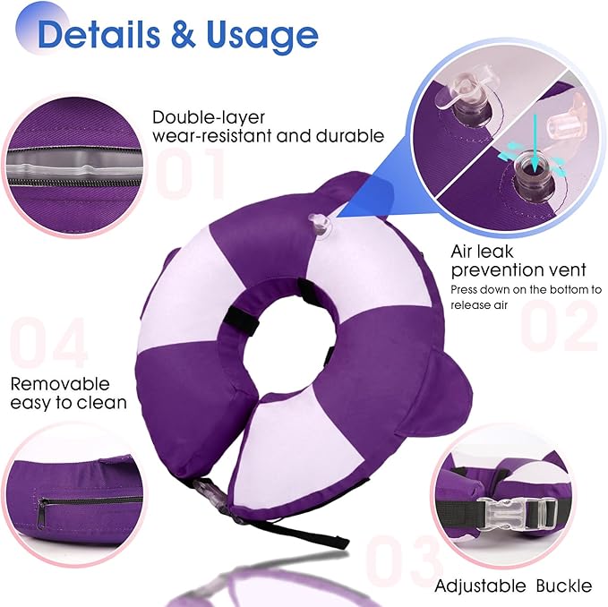 Inflatable Dog Cone for Large Dogs- Lightweight Neck Recovery ECollar,Comfortable Donut E-Collar After Surgery Anti-Licking & Biting,Waterproof Easy to Clean (Purple,XL)