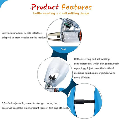 Automatic Poultry Continuous Syringe, Livestock Injection Gun, Bottle Veterinary Continuous Syringes for Pig Cattle Goat(C-2ML)