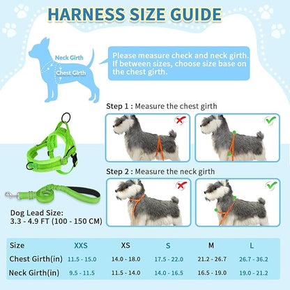 SlowTon No Pull Small Dog Harness and Leash Set, Puppy Soft Vest Harness Neck & Chest Adjustable, Reflective Lightweight Harness & Anti-Twist Pet Lead Combo for Small Medium Dogs (Green-Front Clip,XS)