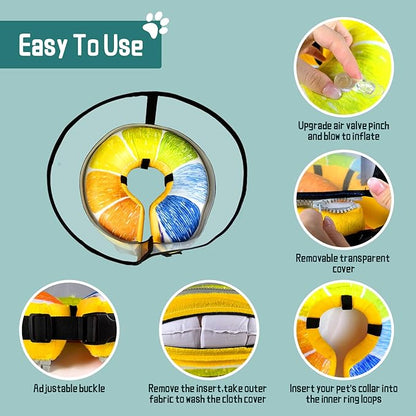 Ovatt PVC inflatable pet collar for small medium and large dogs after surgery ，Washable Dog Cone Collar w/Removable Hard Cone for Dogs After Surgery (Orange, M+)