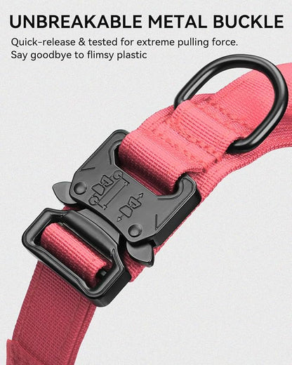 Joytale Tactical Dog Collar with Handle and Metal Buckle, Heavy Duty Padded Military Collar with 2 Patches for Training, Adjustable for XLarge Dogs, Hotpink, XL