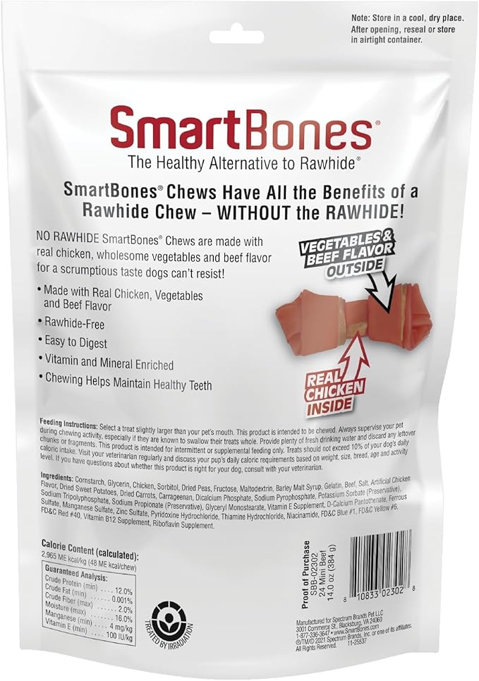 SmartBones Mini Chews With Real Beef 24 Count, Rawhide-Free Chews For Dogs