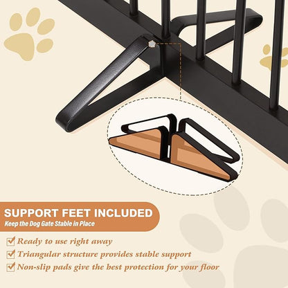 PUPETPO Freestanding Pet Gate for Dogs, Foldable Wooden Dog Gate for House, Indoor Pet Barrier for Stairs, Doorways, Support Feet Included, 24" Height 2 Panels, Brown