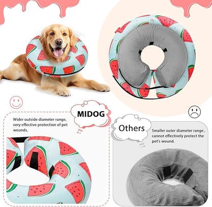 MIDOG Inflatable Dog Cone Alternative for After Surgery - Soft Protective Donut Collar Prevents Licking, Comfortable Recovery E-Collar Alternative for Small Medium Large Dogs (Watermelon,M)
