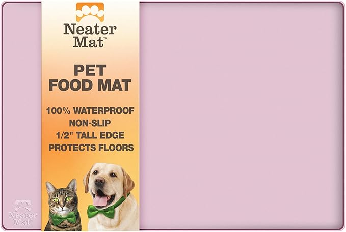Neater Pet Brands Neater Mat Pet Mats for Food and Water, Cat & Dog Bowl Mat Waterproof Silicone, Feeding Tray, Dog Food Mats for Floors, Placemat w/Raised Edge for Under Bowls, 19” x 12”, Light Pink