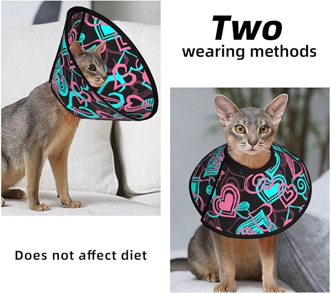 Adjustable Dog Cones Abstract Love Hearts Pattern, Lightweight Soft Recovery Collar for Small Medium Large Dogs and Cats After Surgery, Protective Cone Alternative, Elizabethan Collar