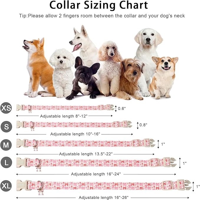 ARING PET Girl Dog Collar, Cute Spring Summer Pink Bow Puppy Pet Collars Necklace for Small Medium Large Female Dogs-L