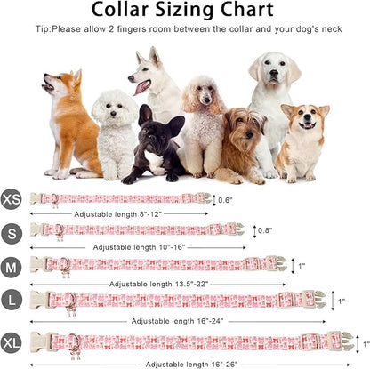 ARING PET Girl Dog Collar, Cute Spring Summer Pink Bow Puppy Pet Collars Necklace for Small Medium Large Female Dogs-L