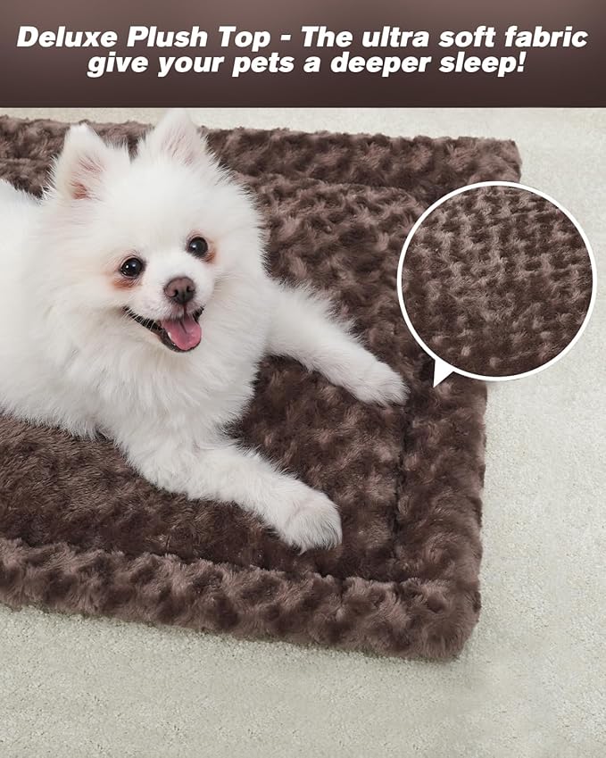 Washable Dog Bed Mat Dog Crate Pad Soft Fluffy Pet Kennel Beds Dog Sleeping Mattress for Large Jumbo Medium Small Dogs, 41 x 27 Inch, Brown